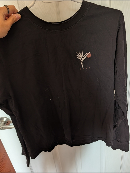 Roxy Tops - Roxy Black Long Sleeve Tee with Subtle Botanical Graphic